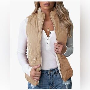 Women’s Khaki Quilted Sherpa Fleece Reversible Vest (XL)